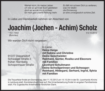 Traueranzeige von Joachim Scholz von Pegnitz-Zeitung